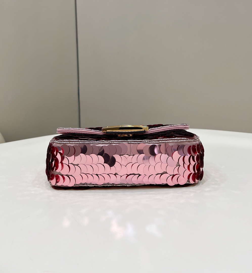 Fendi 8BS017 Mini Baguette Rose red sequin and leather bag 8601s - Default Title - View 9