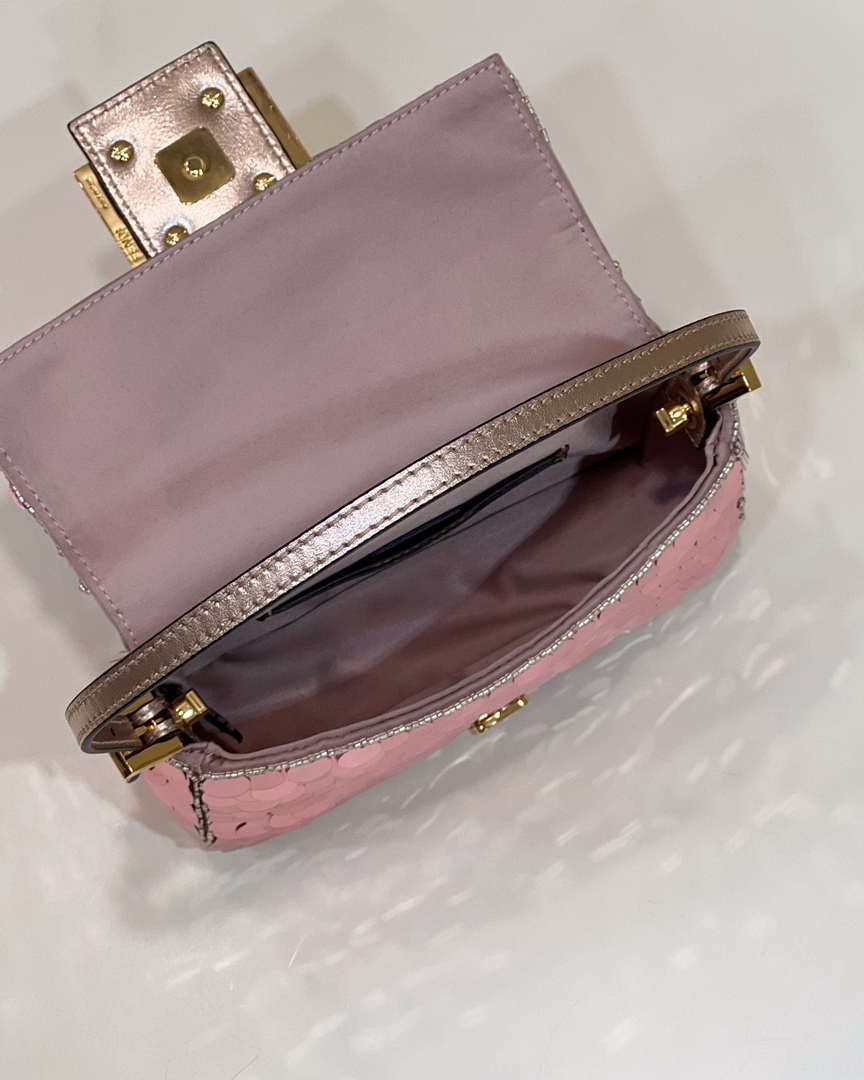 Fendi 8BS017 Mini Baguette Rose red sequin and leather bag 8601s - Default Title - View 13
