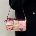 Fendi 8BS017 Mini Baguette Rose red sequin and leather bag 8601s - Default Title - View 1