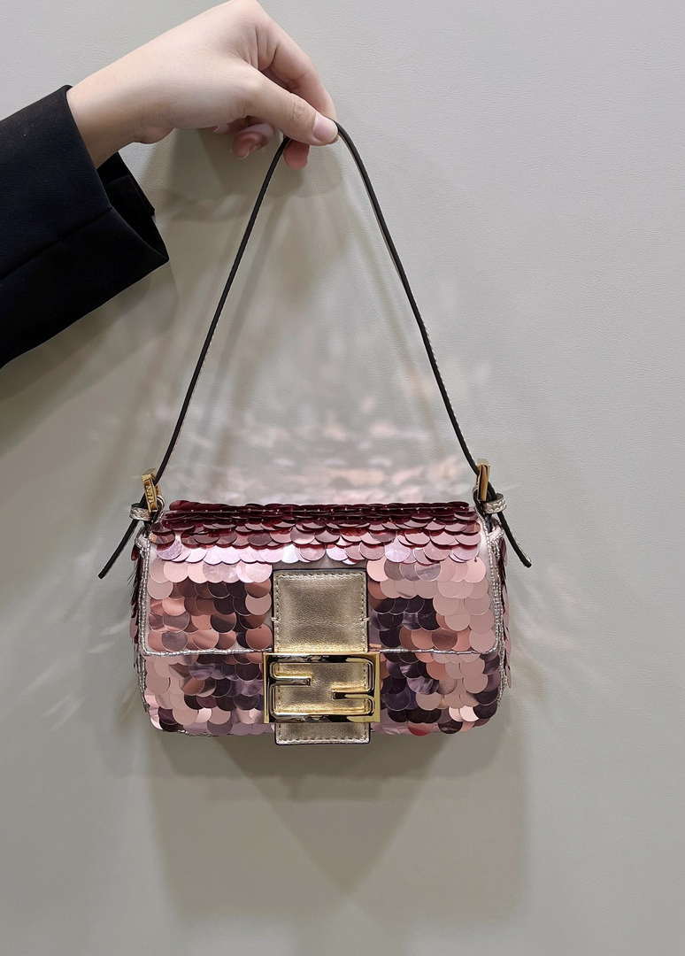 Fendi 8BS017 Mini Baguette Rose red sequin and leather bag 8601s - Default Title - View 2