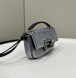 Fendi 8BS017 Mini Baguette Silver sequin and leather bag 8601s - Default Title - View 2