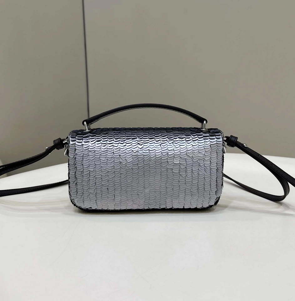 Fendi 8BS017 Mini Baguette Silver sequin and leather bag 8601s - Default Title - View 4