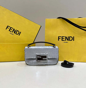 Fendi 8BS017 Mini Baguette Silver sequin and leather bag 8601s - Default Title - View 1