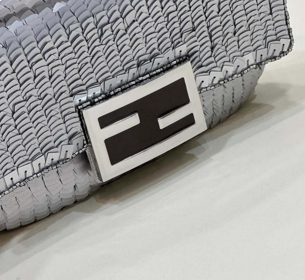 Fendi 8BS017 Mini Baguette Silver sequin and leather bag 8601s - Default Title - View 5