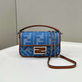 Fendi 8BS017 Mini Baguette Sky Blue canvas bag with FF embroidery 0159BS - Default Title - View 1
