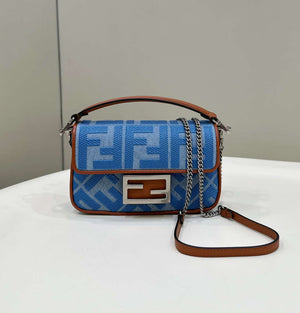 Fendi 8BS017 Mini Baguette Sky Blue canvas bag with FF embroidery 0159BS - Default Title - View 1