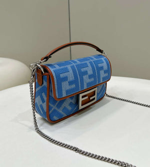 Fendi 8BS017 Mini Baguette Sky Blue canvas bag with FF embroidery 0159BS - Default Title - View 3