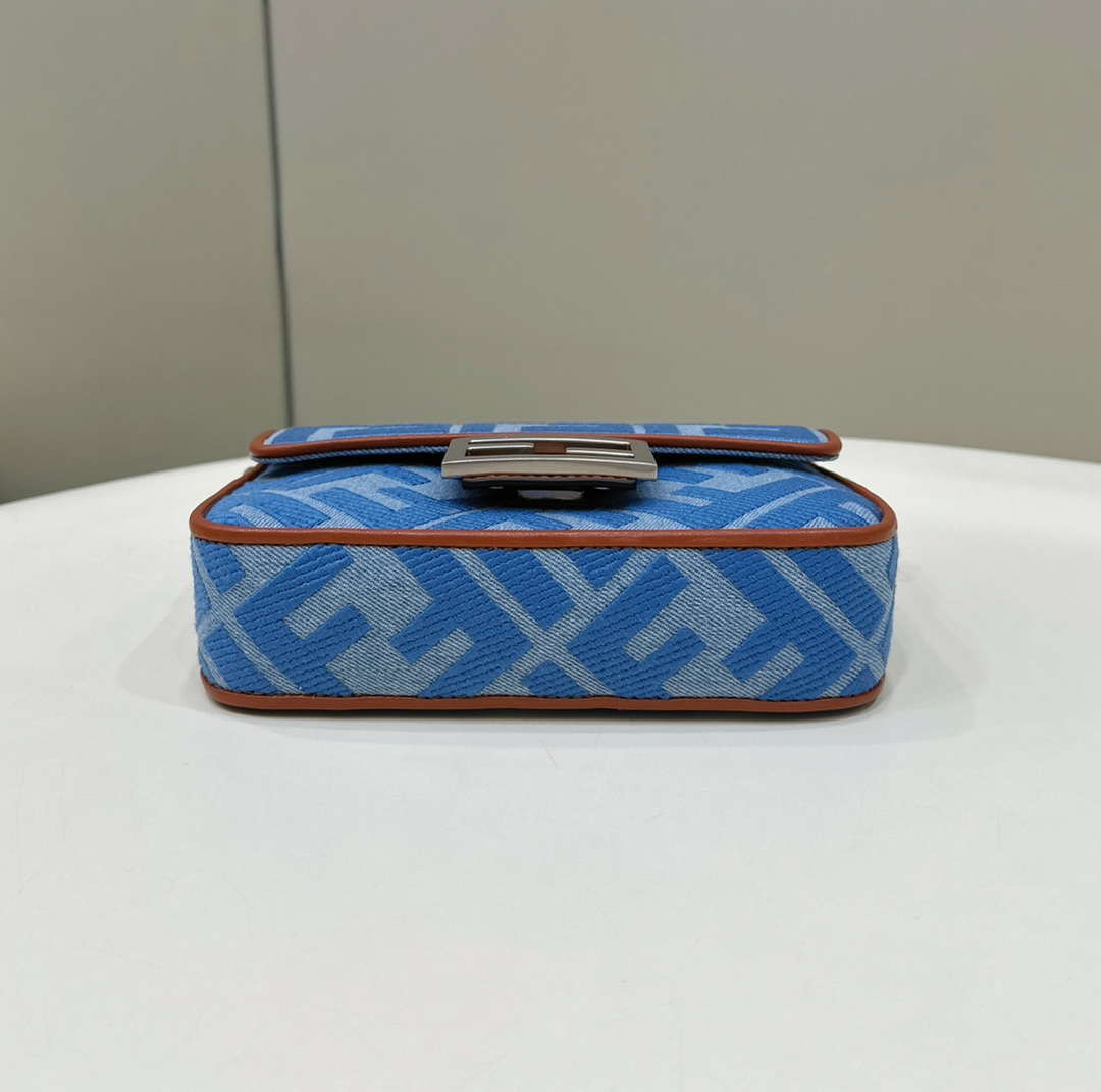 Fendi 8BS017 Mini Baguette Sky Blue canvas bag with FF embroidery 0159BS - Default Title - View 4