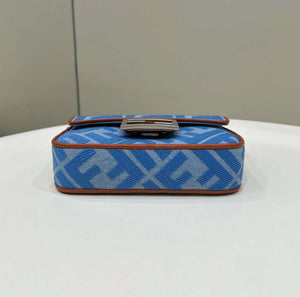 Fendi 8BS017 Mini Baguette Sky Blue canvas bag with FF embroidery 0159BS - Default Title - View 4