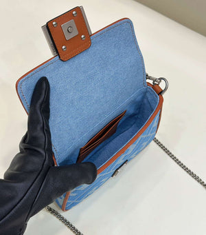 Fendi 8BS017 Mini Baguette Sky Blue canvas bag with FF embroidery 0159BS - Default Title - View 9