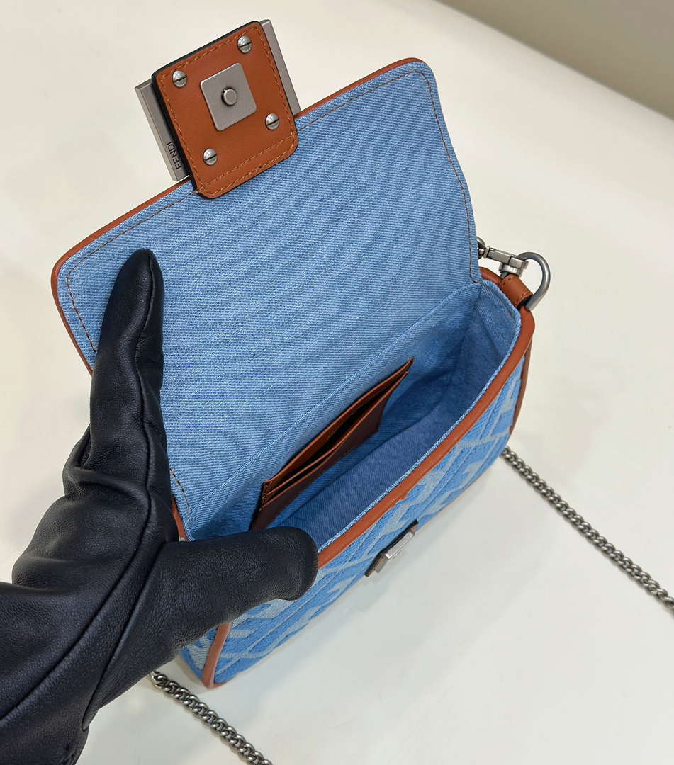 Fendi 8BS017 Mini Baguette Sky Blue canvas bag with FF embroidery 0159BS - Default Title - View 9
