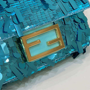 Fendi 8BS017 Mini Baguette Turquoise sequin and leather bag 8601s - Default Title - View 4