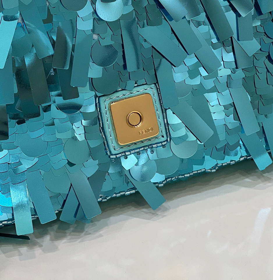 Fendi 8BS017 Mini Baguette Turquoise sequin and leather bag 8601s - Default Title - View 5