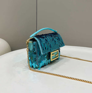 Fendi 8BS017 Mini Baguette Turquoise sequin and leather bag 8601s - Default Title - View 7