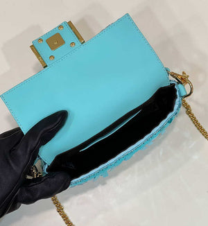 Fendi 8BS017 Mini Baguette Turquoise sequin and leather bag 8601s - Default Title - View 9