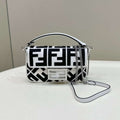 Fendi 8BS017 Mini Baguette White and black canvas bag with FF embroidery 0159BS - Default Title - View 1