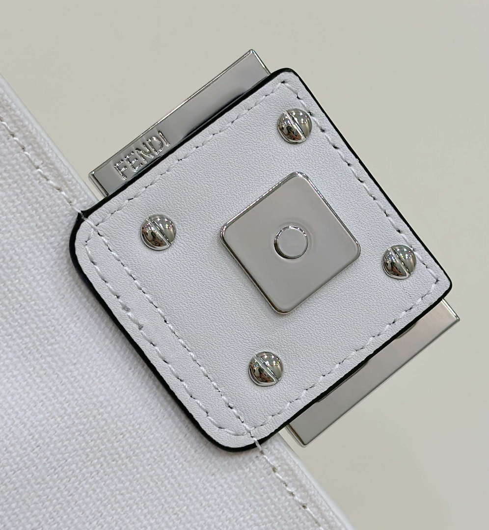 Fendi 8BS017 Mini Baguette White and black canvas bag with FF embroidery 0159BS