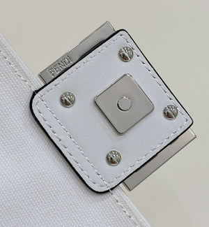 Fendi 8BS017 Mini Baguette White and black canvas bag with FF embroidery 0159BS - Default Title - View 3