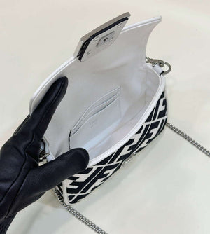 Fendi 8BS017 Mini Baguette White and black canvas bag with FF embroidery 0159BS - Default Title - View 7