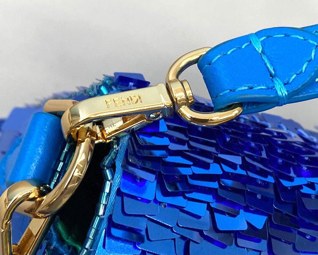 Fendi 8BS049 Mini Baguette 1997 Blue Satin Bag with Sequins 0127S