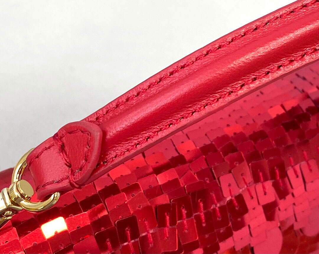 Fendi 8BS049 Mini Baguette 1997 Red Satin Bag with Sequins 0127S