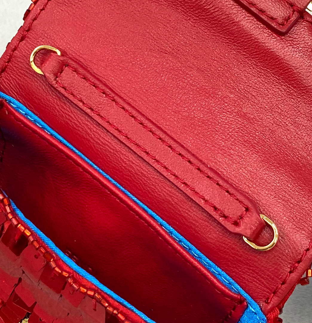Fendi 8BS049 Nano Baguette 1997 Red Satin Bag with Sequins 0136