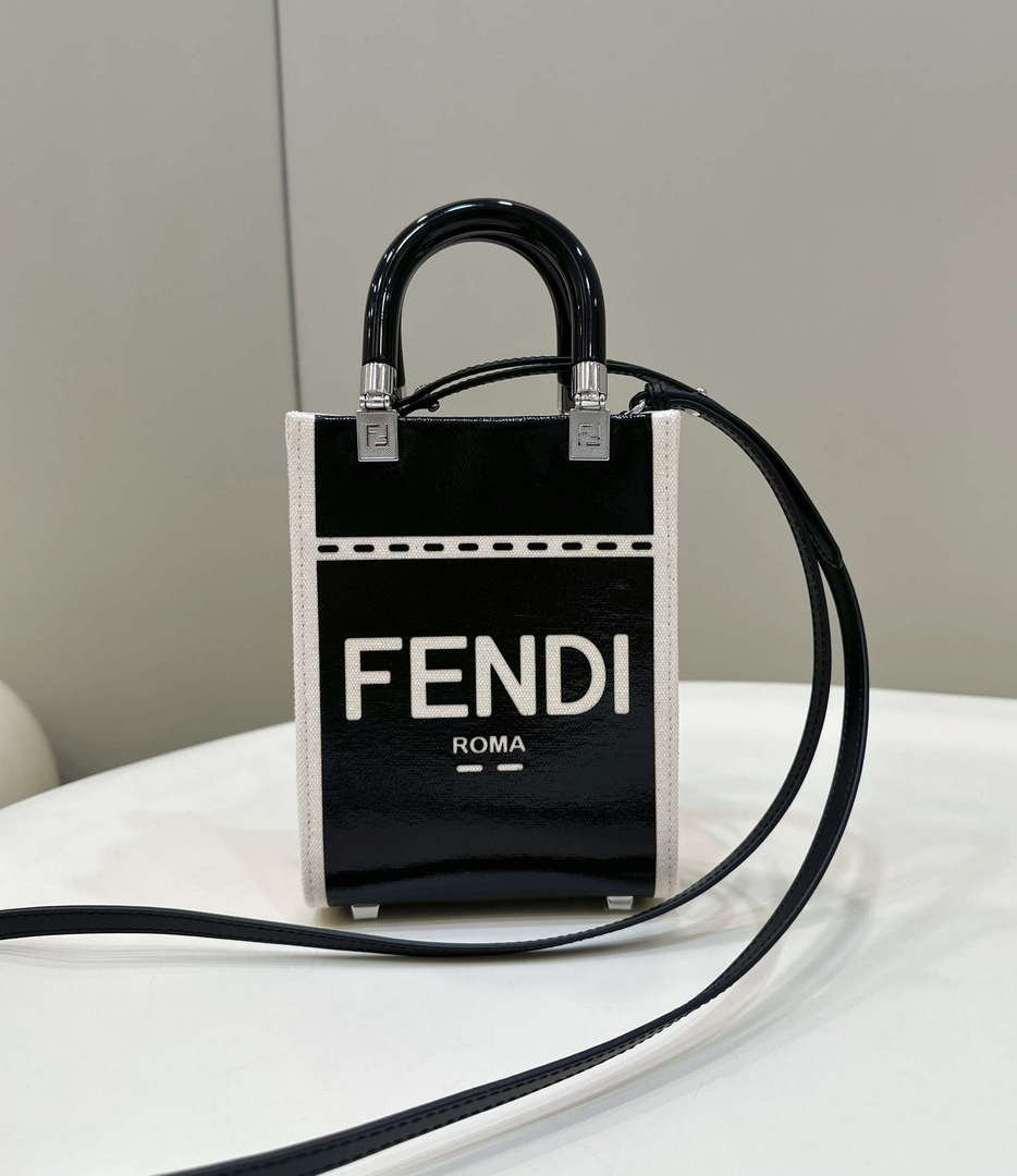 Fendi 8BS051 Mini Sunshine Shopper Black & White Leather Bag 8616S - Default Title - View 1