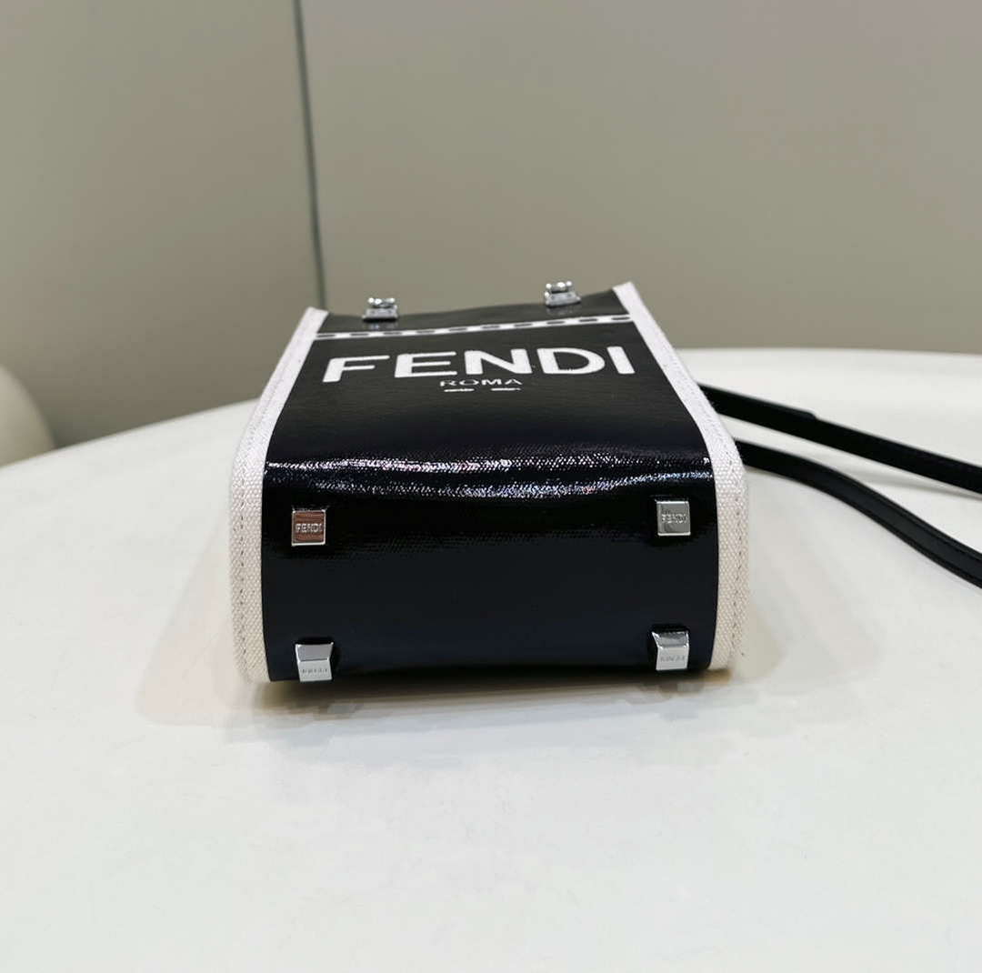 Fendi 8BS051 Mini Sunshine Shopper Black & White Leather Bag 8616S