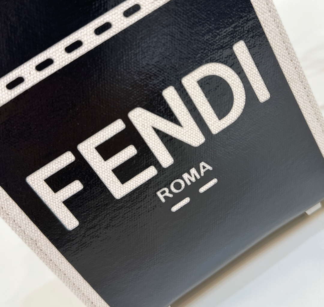 Fendi 8BS051 Mini Sunshine Shopper Black & White Leather Bag 8616S