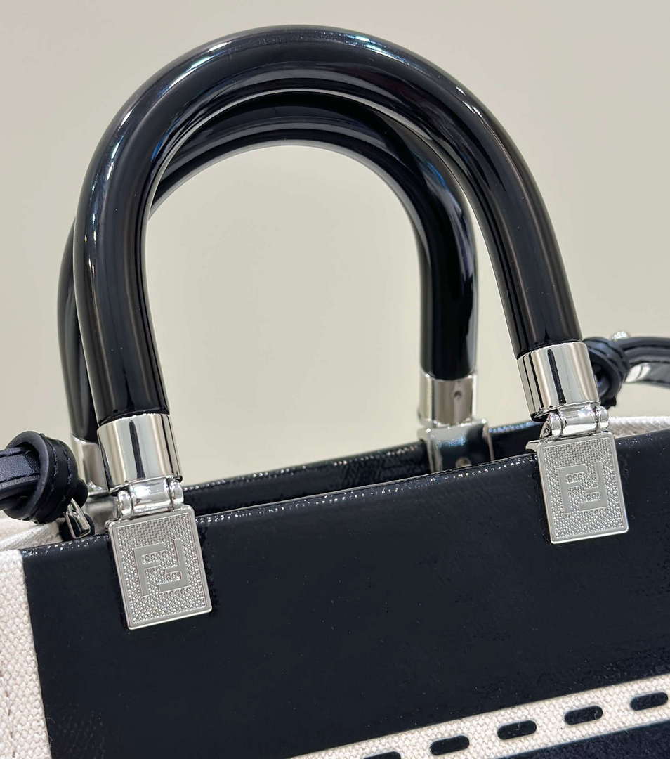 Fendi 8BS051 Mini Sunshine Shopper Black & White Leather Bag 8616S