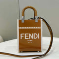 Fendi 8BS051 Mini Sunshine Shopper Brown & White Leather Bag 8616S - Default Title - View 1