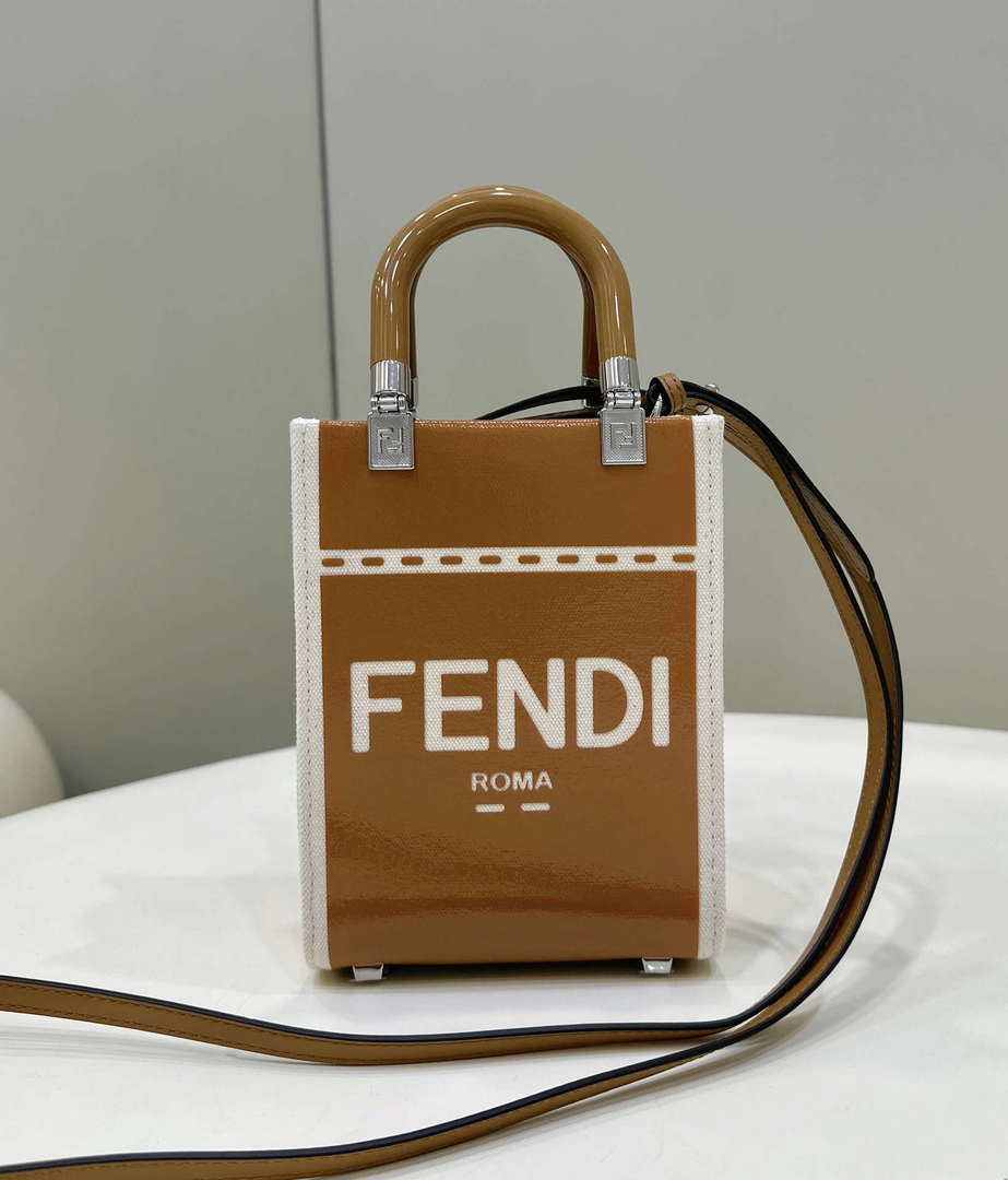 Fendi 8BS051 Mini Sunshine Shopper Brown & White Leather Bag 8616S