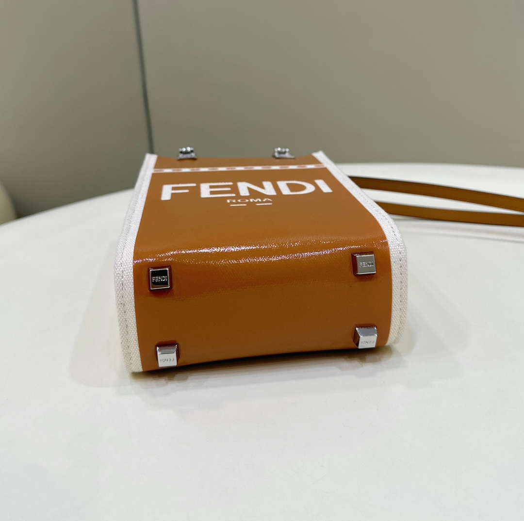 Fendi 8BS051 Mini Sunshine Shopper Brown & White Leather Bag 8616S - Default Title - View 4