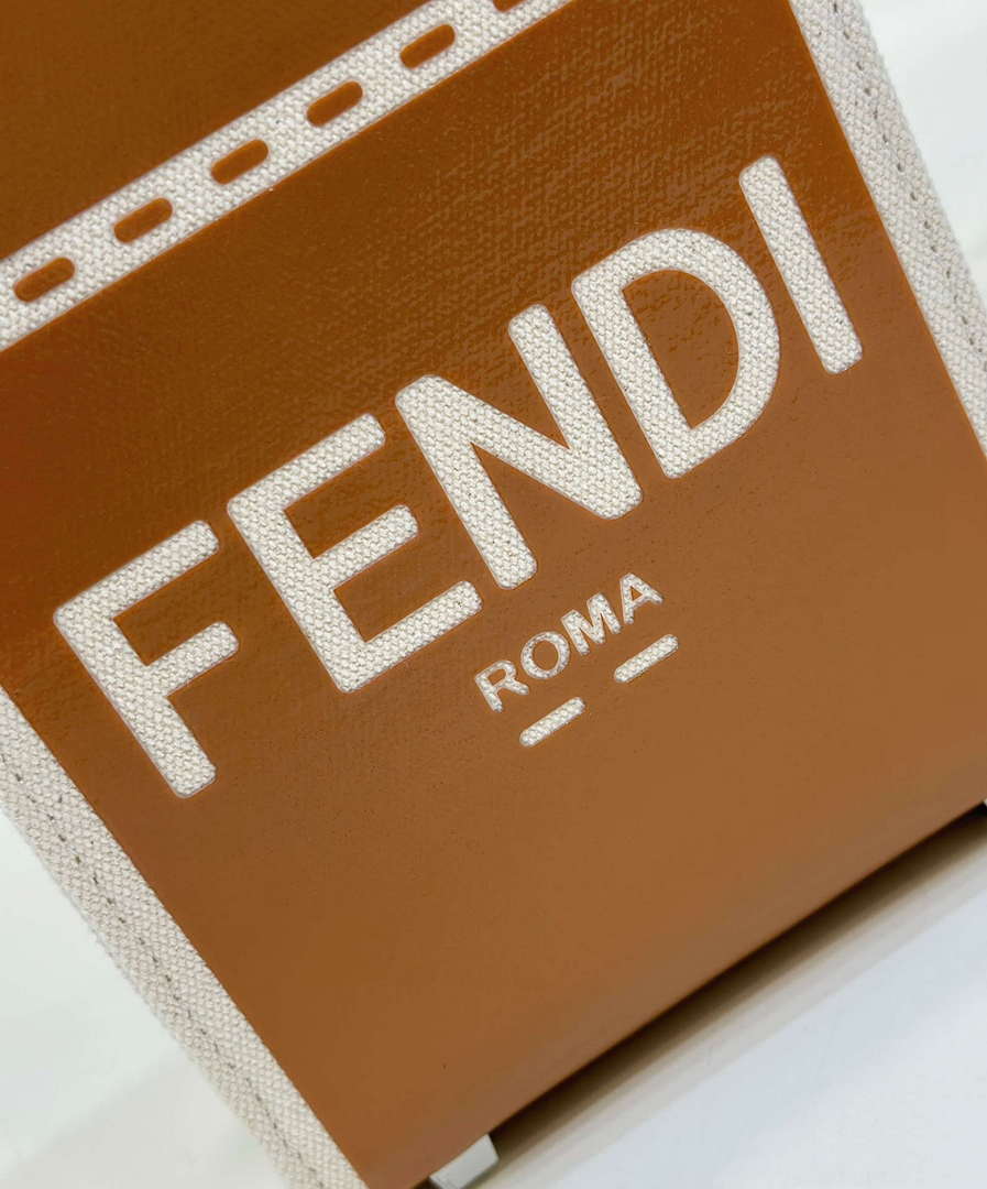 Fendi 8BS051 Mini Sunshine Shopper Brown & White Leather Bag 8616S - Default Title - View 5