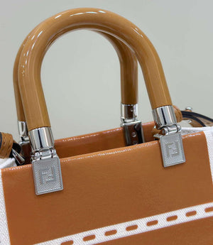 Fendi 8BS051 Mini Sunshine Shopper Brown & White Leather Bag 8616S - Default Title - View 6