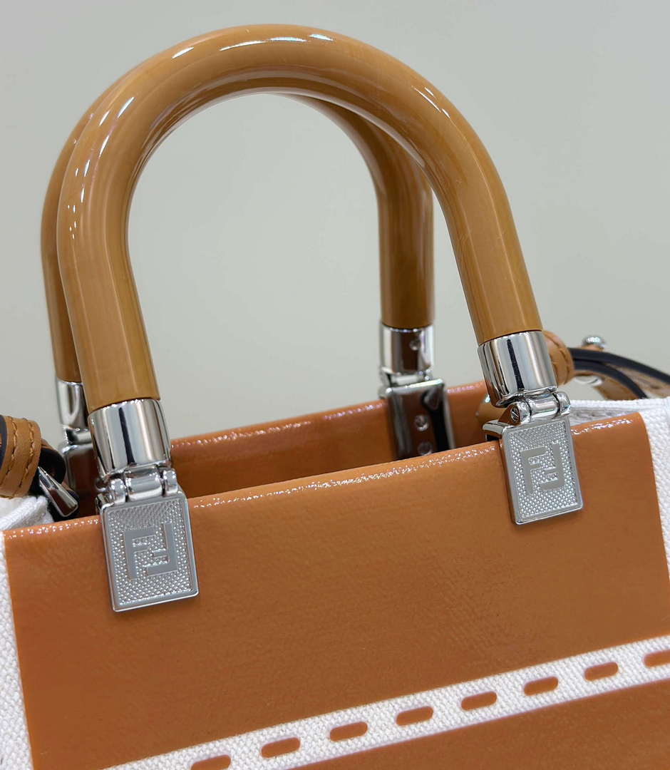 Fendi 8BS051 Mini Sunshine Shopper Brown & White Leather Bag 8616S