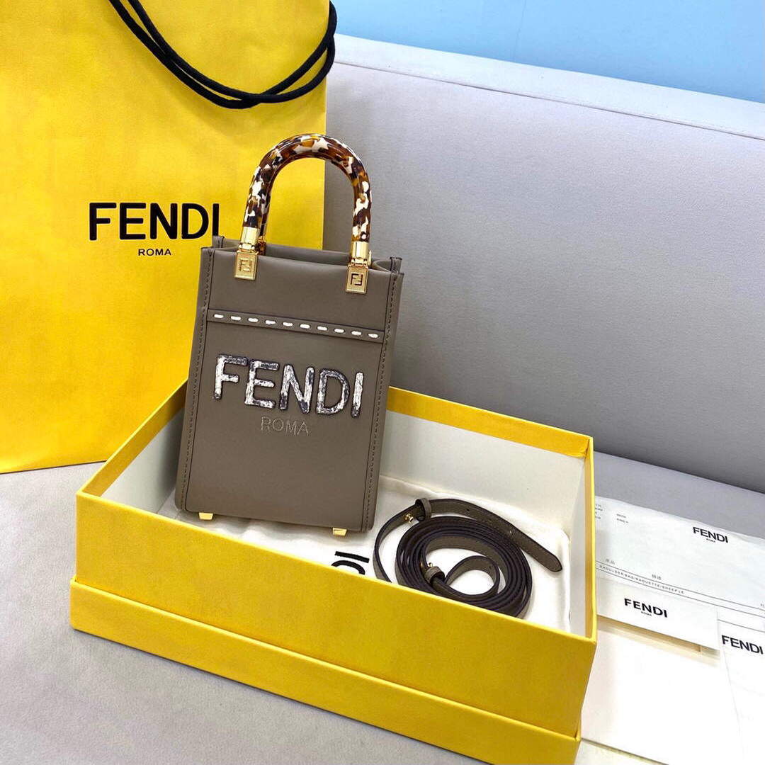 Fendi 8BS051 MINI SUNSHINE SHOPPER Gray leather and elaphe mini-bag - Default Title - View 1