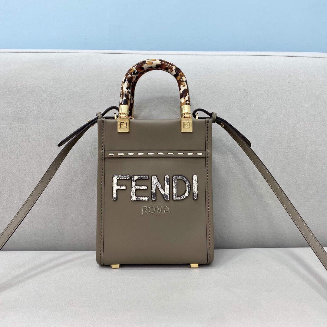 Fendi 8BS051 MINI SUNSHINE SHOPPER Gray leather and elaphe mini-bag - Default Title - View 2