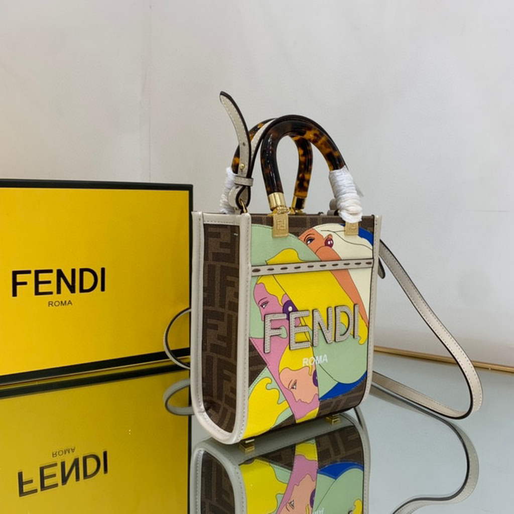 Fendi 8BS051 Mini Sunshine Brown FF printed fabric mini bag
