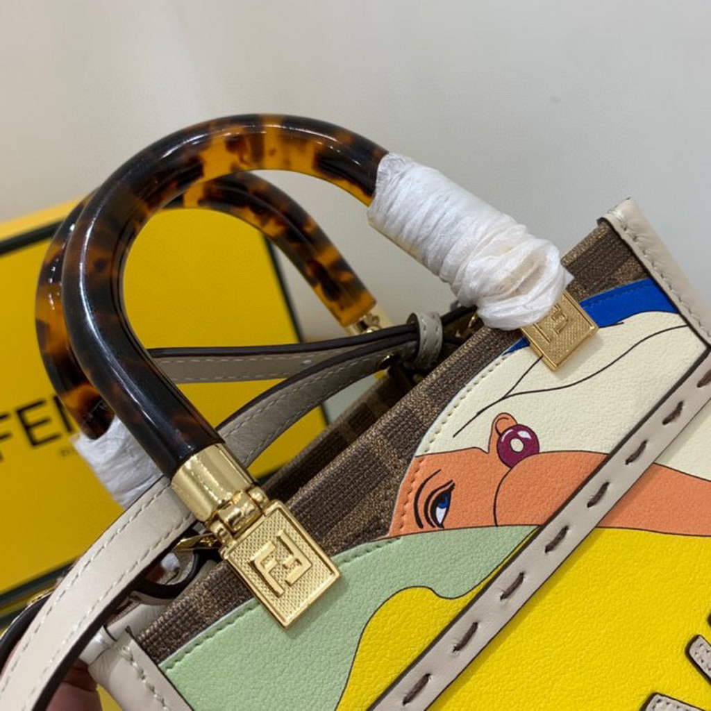 Fendi 8BS051 Mini Sunshine Brown FF printed fabric mini bag