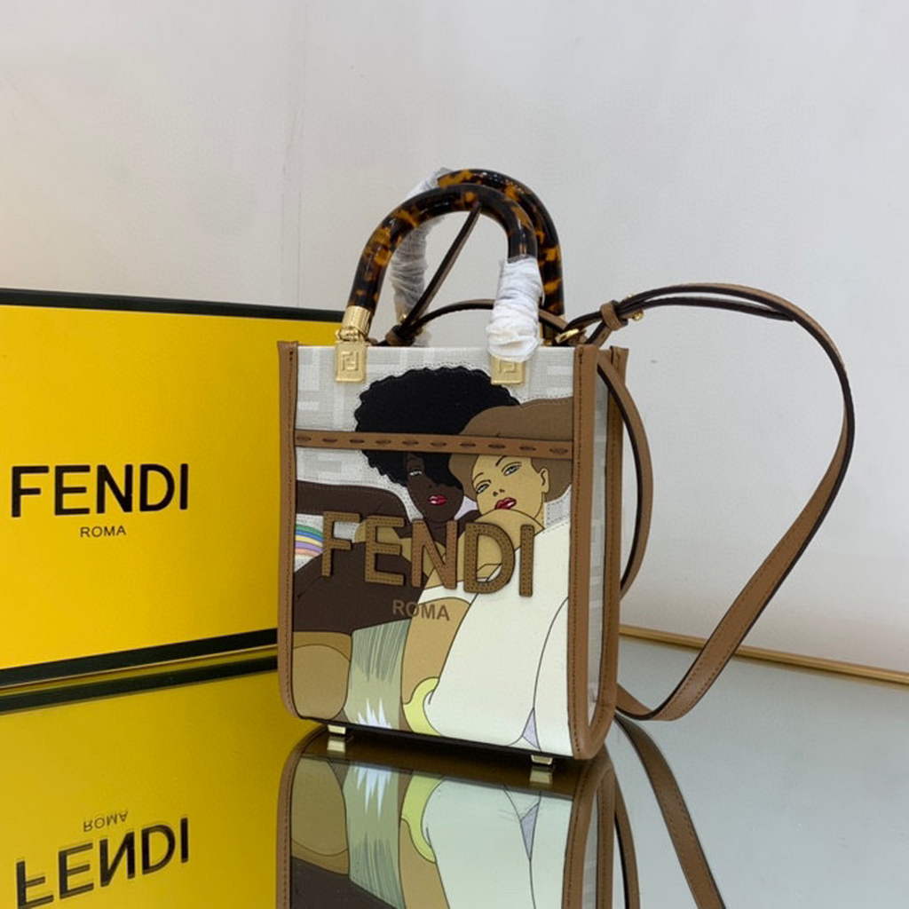 Fendi 8BS051 Mini Sunshine White FF printed fabric mini bag