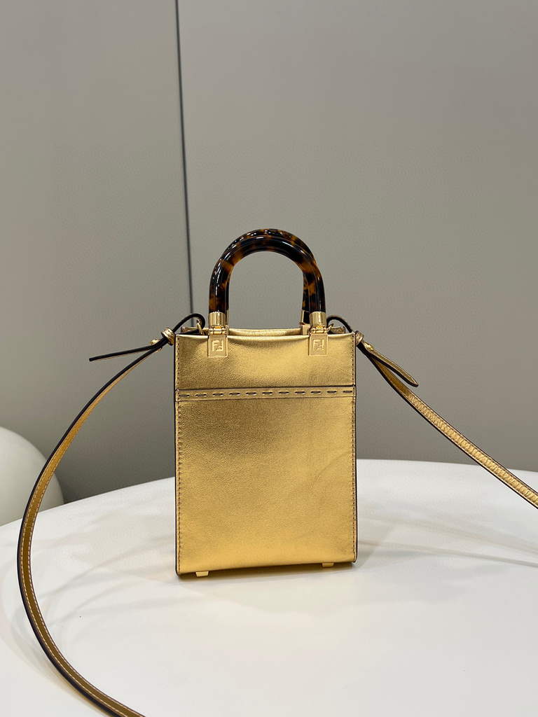 Fendi 8BS051 Mini Sunshine Gold laminated leather shopper