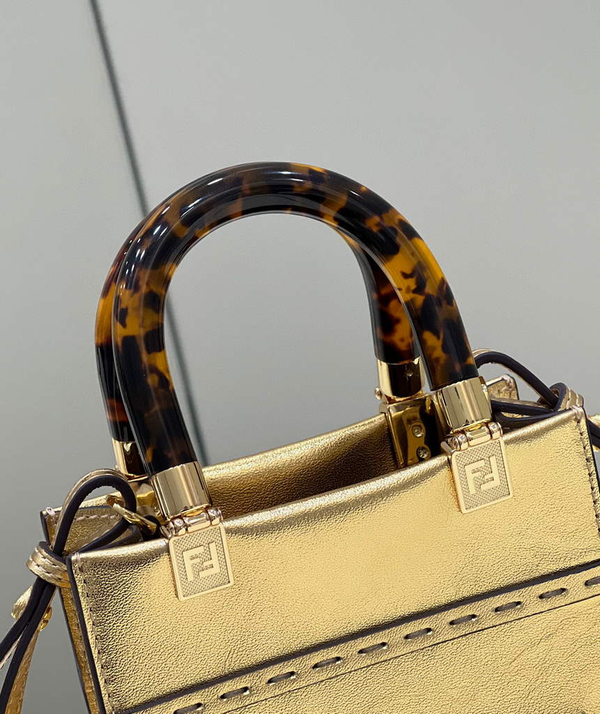 Fendi 8BS051 Mini Sunshine Gold laminated leather shopper