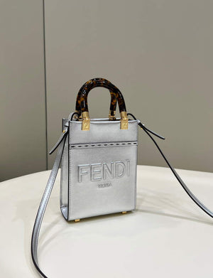 Fendi 8BS051 Mini Sunshine Silver laminated leather shopper - Default Title - View 1