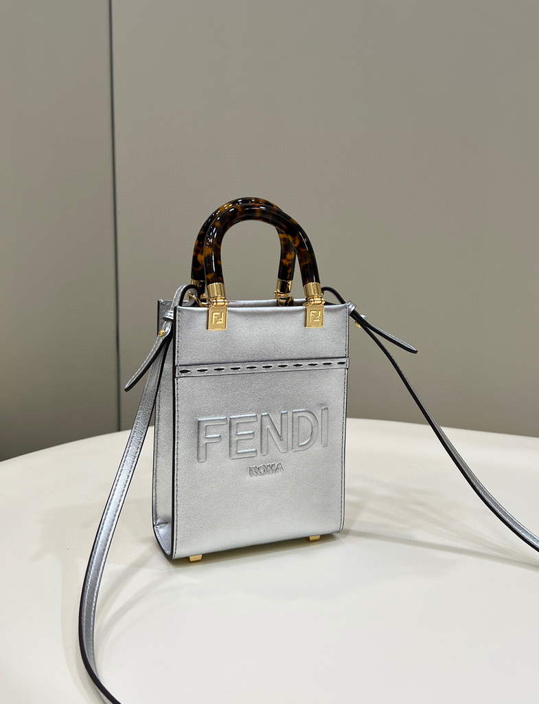 Fendi 8BS051 Mini Sunshine Silver laminated leather shopper - Default Title - View 1