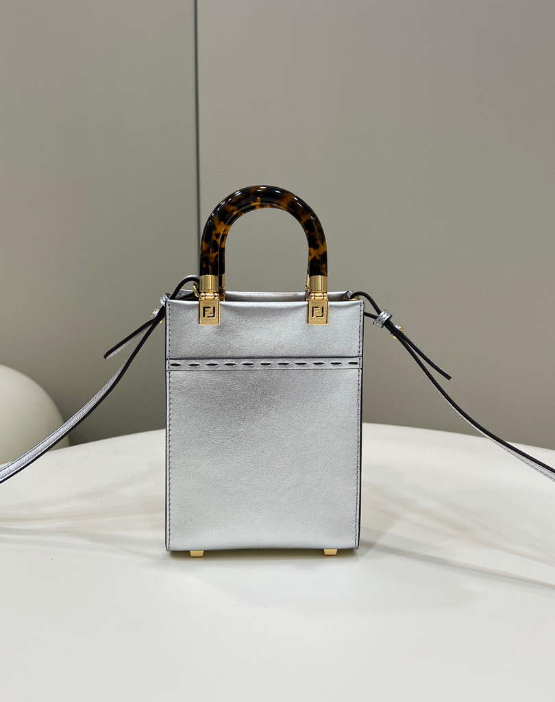 Fendi 8BS051 Mini Sunshine Silver laminated leather shopper