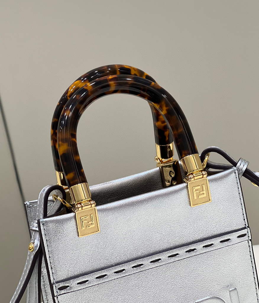 Fendi 8BS051 Mini Sunshine Silver laminated leather shopper