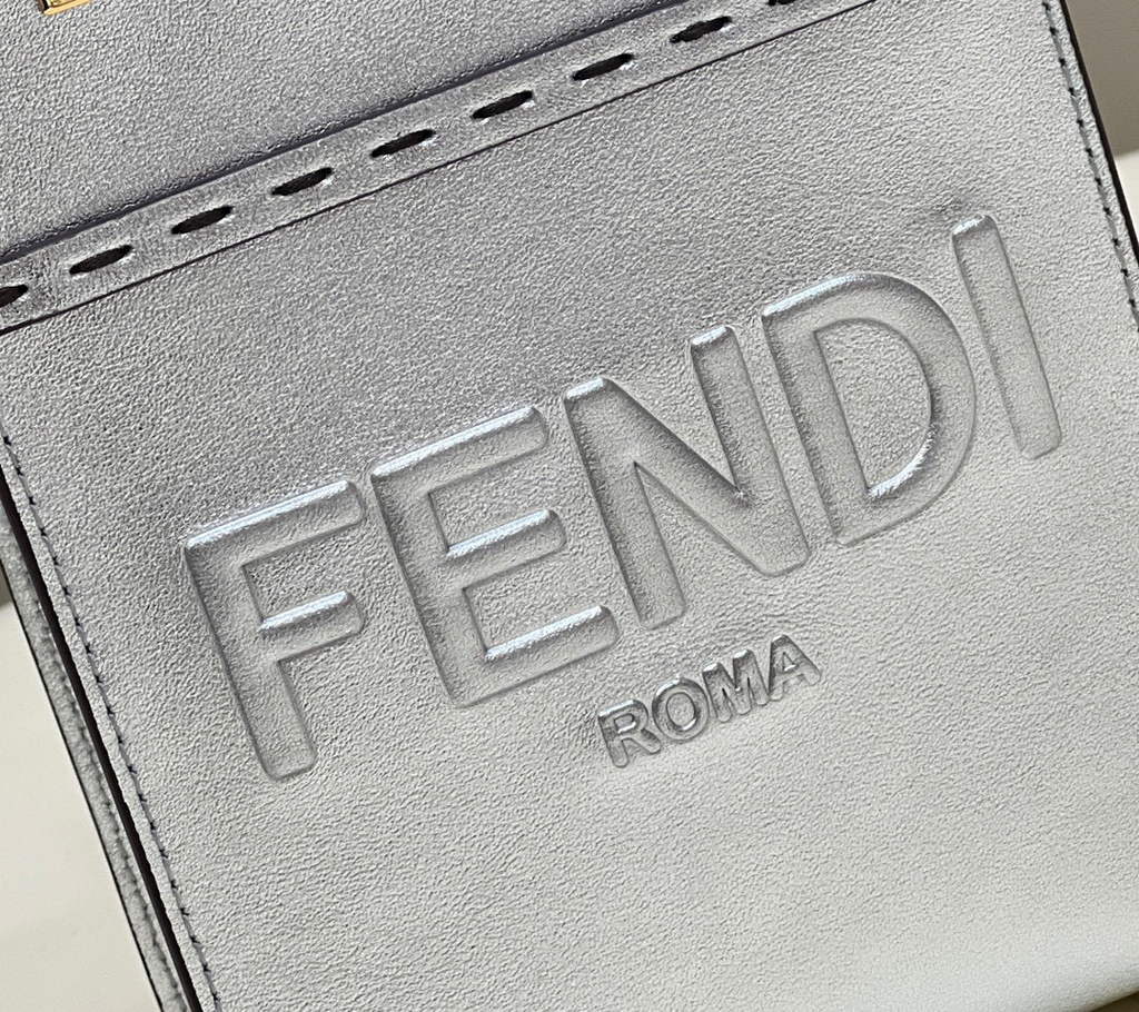 Fendi 8BS051 Mini Sunshine Silver laminated leather shopper