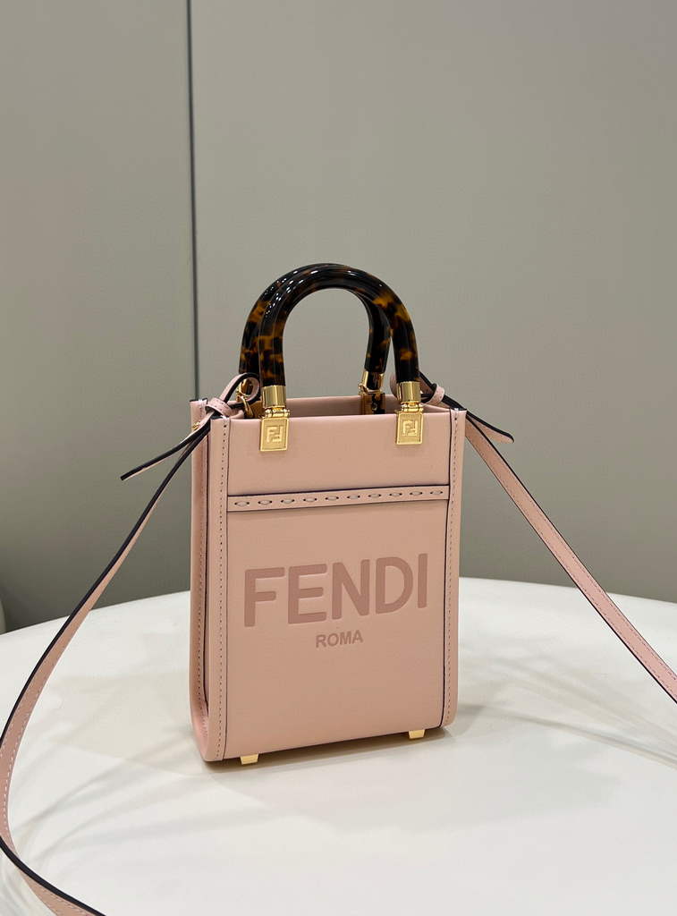 Fendi 8BS051 Mini Sunshine Pink laminated leather shopper