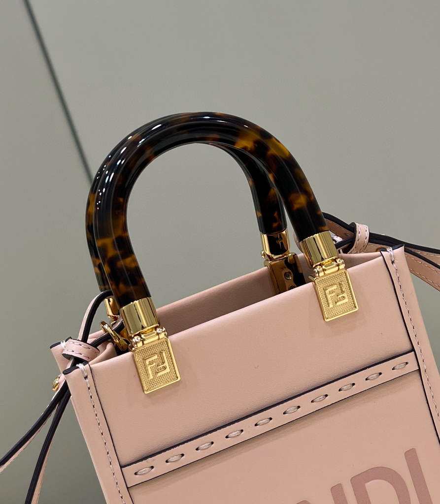 Fendi 8BS051 Mini Sunshine Pink laminated leather shopper